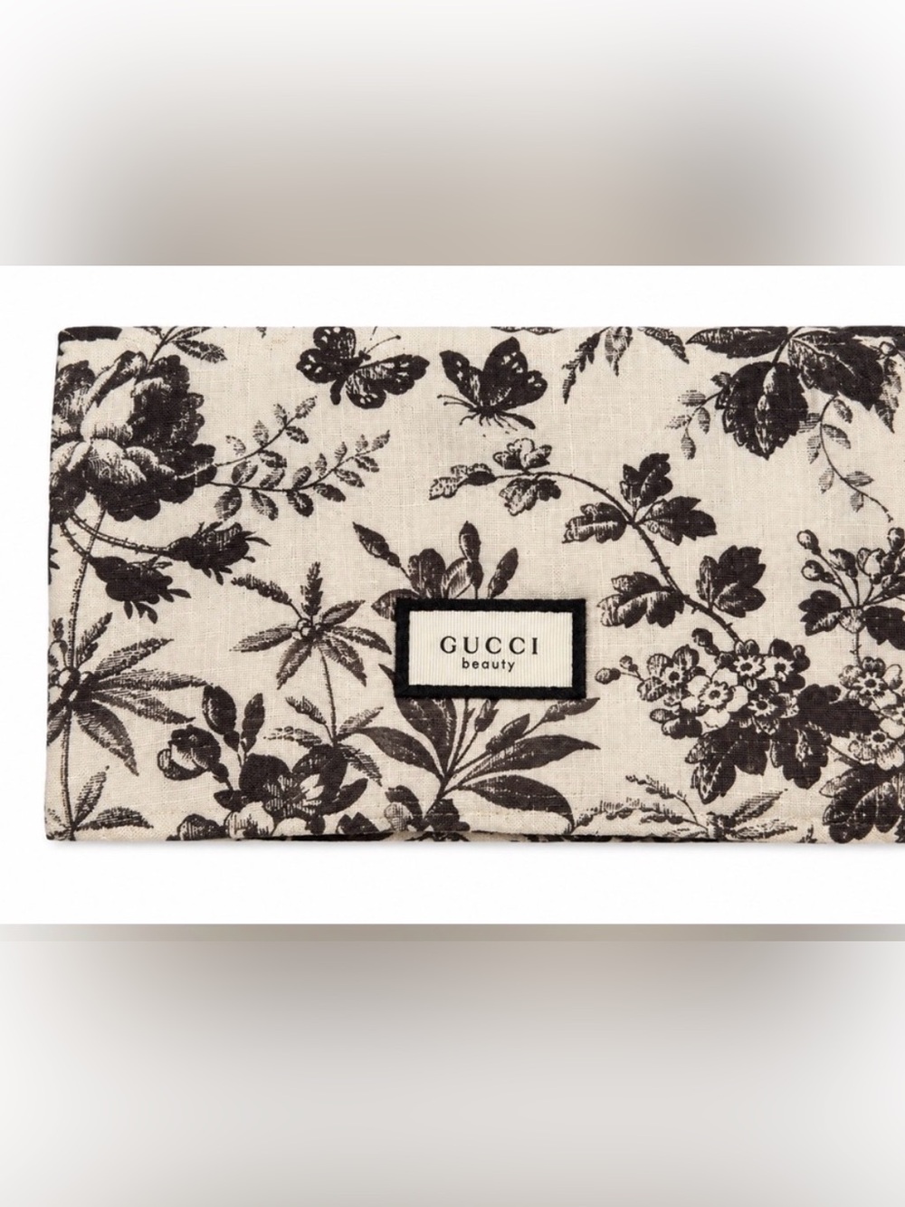 New Gucci Beauty Floral Canvas Cosmetic Pouch in Beige and Black